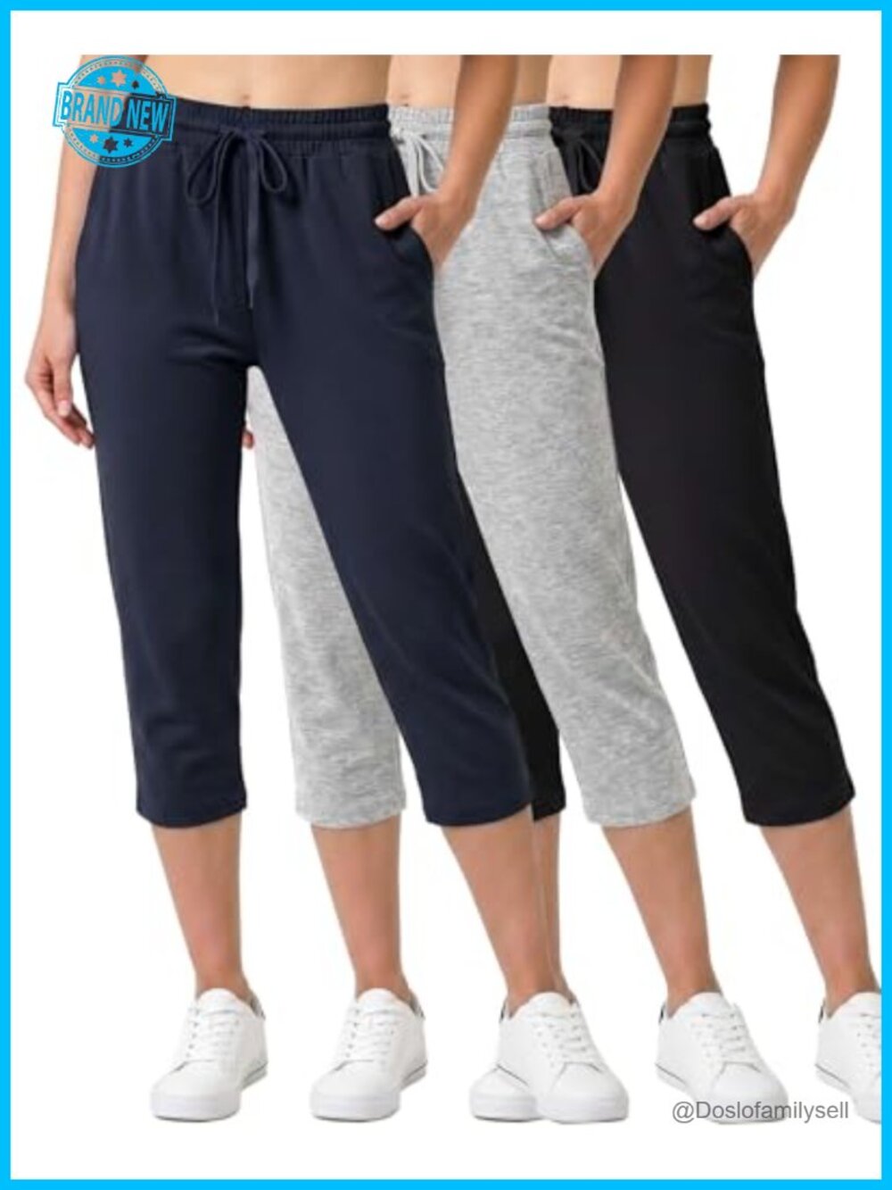 3 Pack Women's Capri Sweatpants Stretchy Soft Knit Yoga Pockets